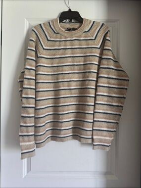 Volcom Striped Crewneck Sweater in Cream, Navy, and Tan